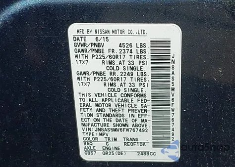 2015 Nissan Rogue Select S from USA, damaged, VIN JN8AS5MV6FW767492